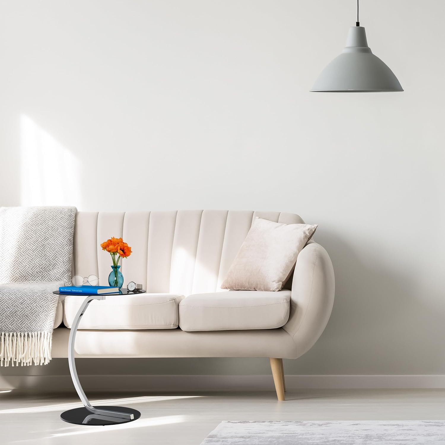 Relaxdays Round Coffee Table for Living Room Modern Design Glass & Steel Height 55 x 40 cm Black, 1 Item