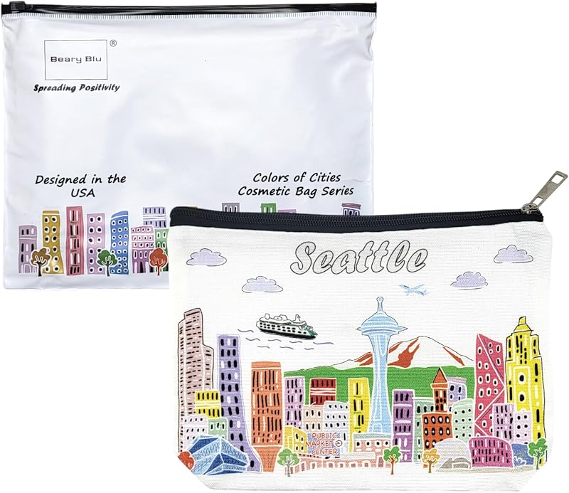 Necessaire de maquiagem Beary Blu com zíper e estampa Seattle, 1 unidade