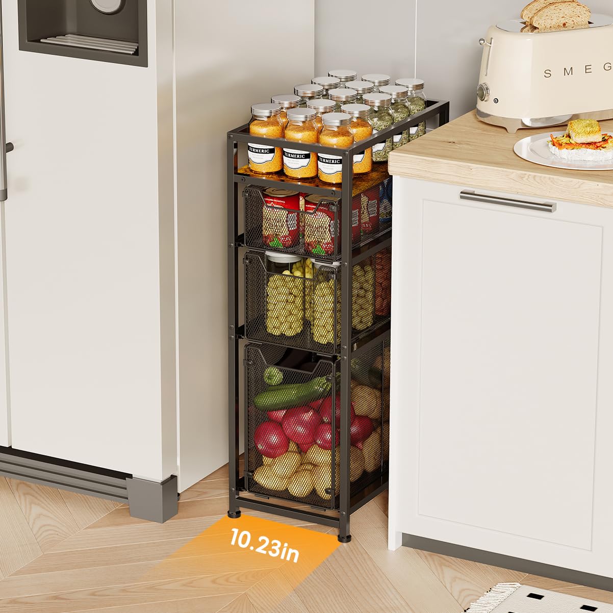 Cassettiera stretta a 4 ripiani con cassetti, per bagno, cucina, lavanderia e ufficio, mobile salvaspazio