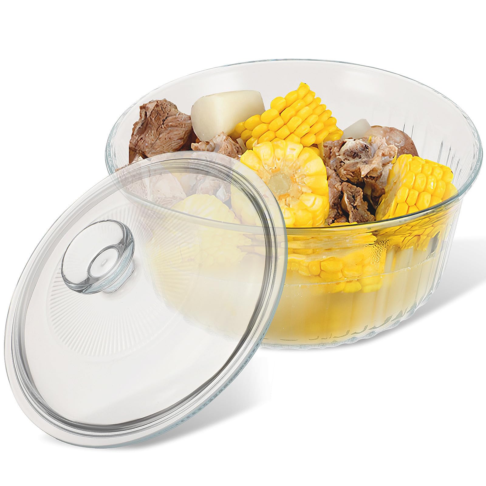Juego de Cazuela de Cristal 1.6 L con Tapa de Vidrio, Fácil Limpieza y Calentamiento Uniforme para Uso Diario en Cocina