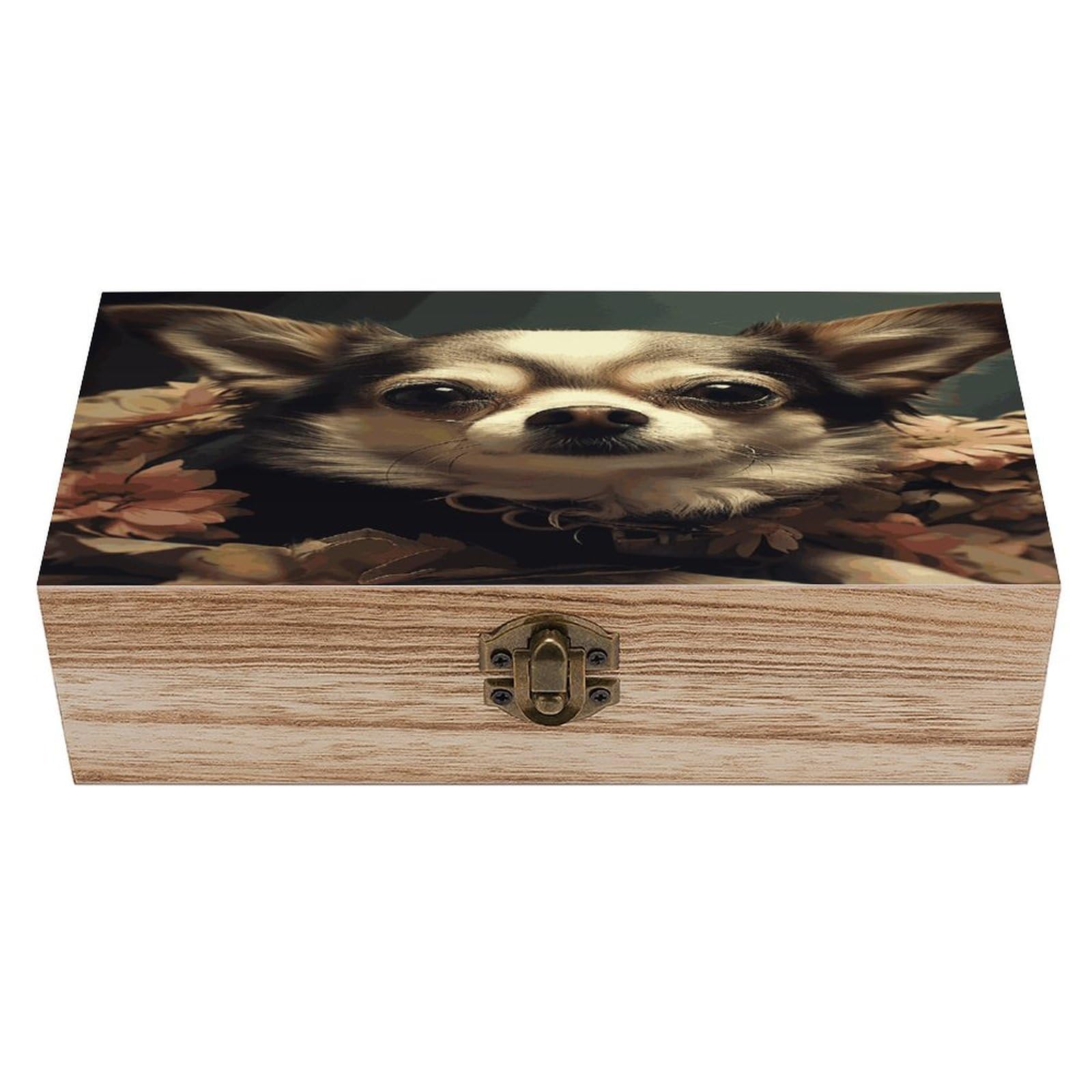FekiLoot Chiwawa Wooden Storage Box Rustic Jewelry Box with Hinged Lid Large Jewelry Storage Case Beautifully Keepsake Boxes Unique Gift Ideas for Men & Women