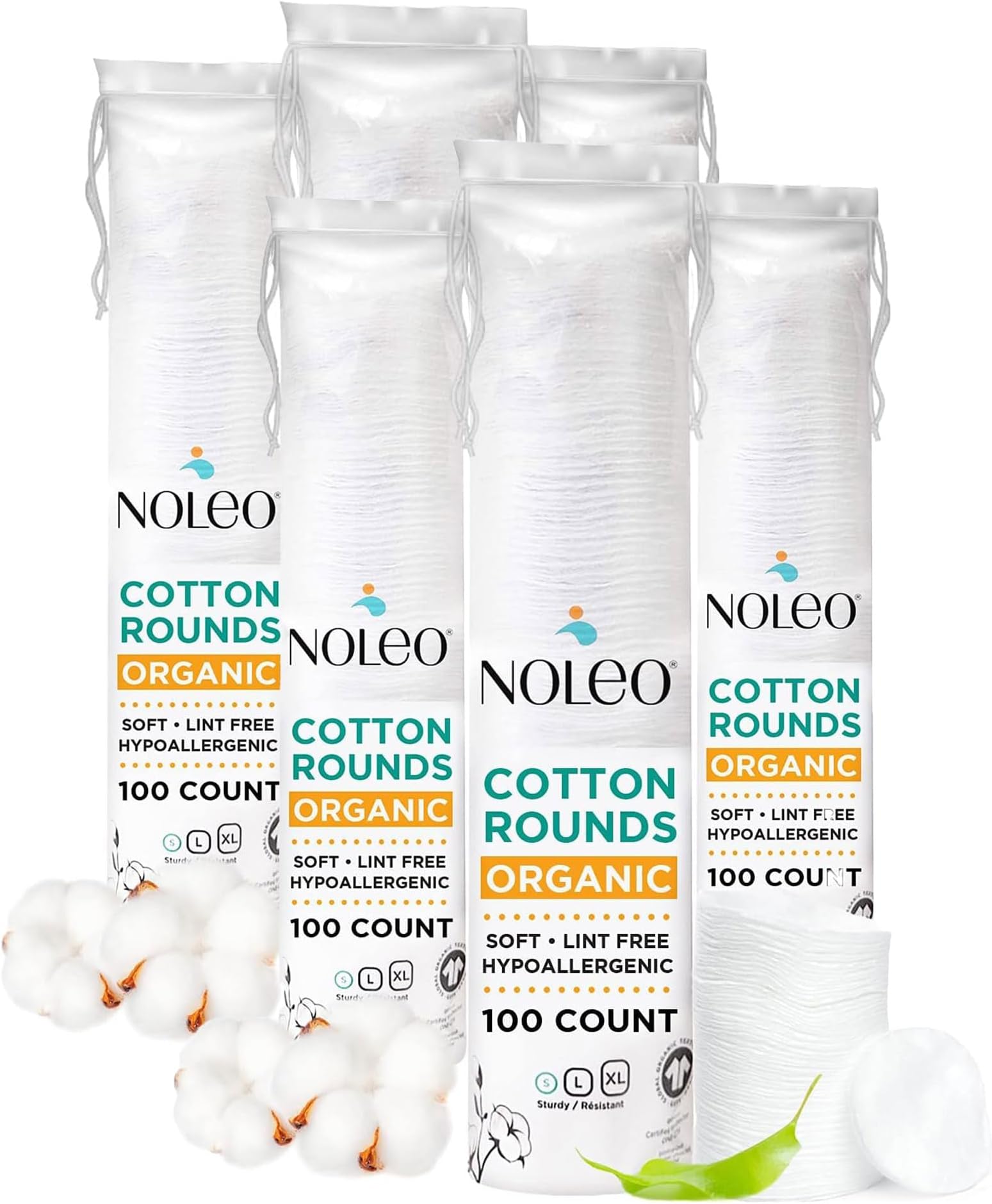 Organic Cotton Rounds Compatible with Makeup Products, Eye Makeup Remover Pads and Baby Wipes, Small, 600 Count - Noleo