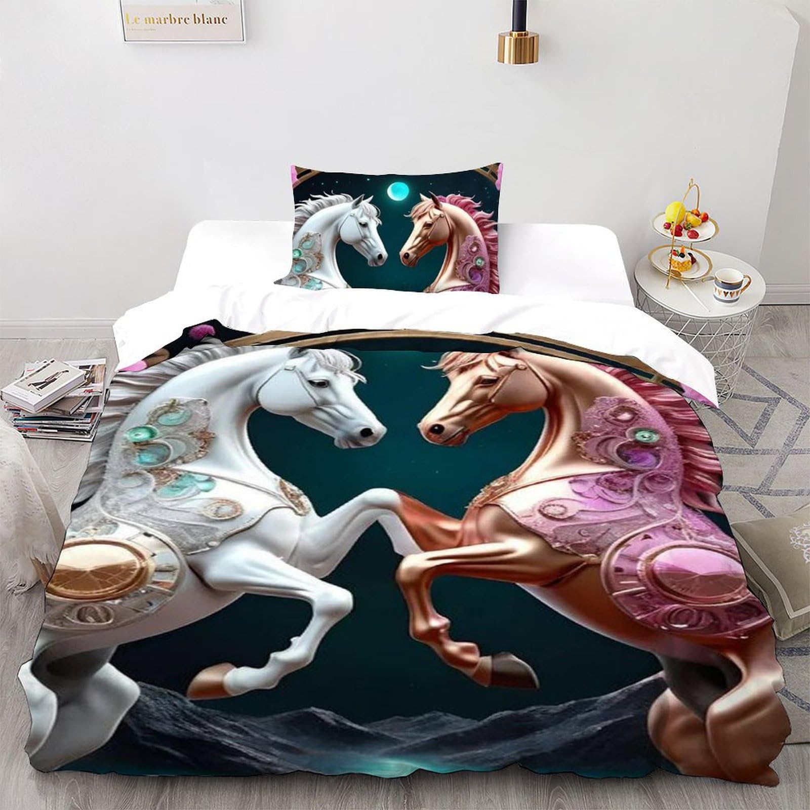 Housse de couette 135x200 microfibre 3D cheval animaux