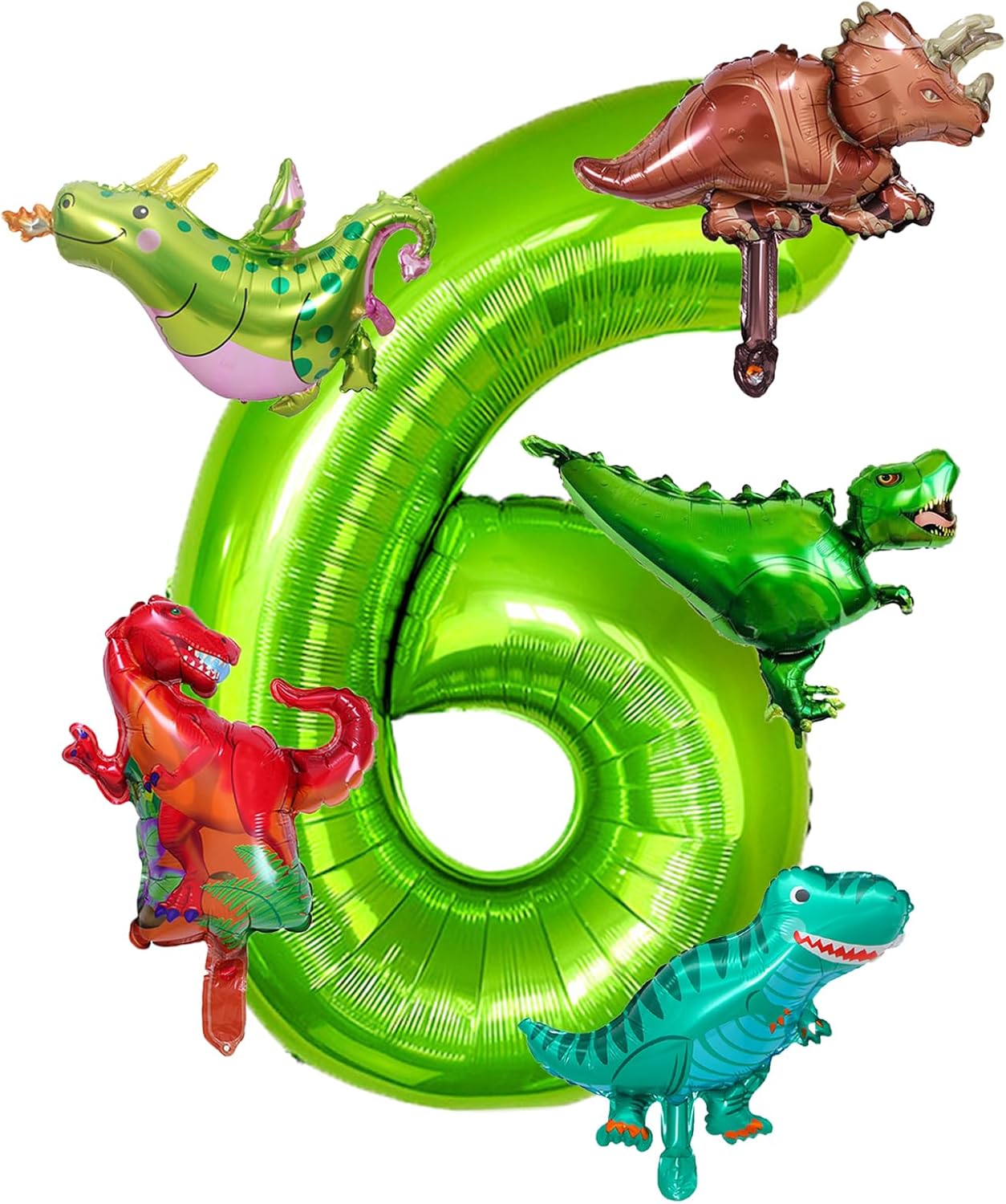 6Pcs Dinosaur Birthday Party Balloons Set,40 Inch Big Large Foil Helium Green Number 4 Balloon and 5 Mini Dino Mylar Balloons for Boys Jungle Dino 6Year Birthday Theme Baby Shower Decor