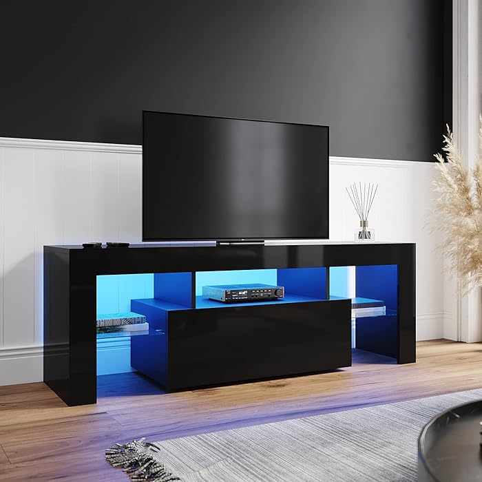 Buy ELEGANT Black TV Unit Gloss 130cm TV Stand with LED Lights