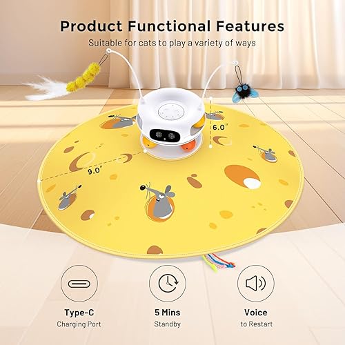 Miniatura 6 de Hide and Seek - Juguetes interactivos 5 en 1 para gatos de interior, láser automático, activado por movimiento, pluma aleteante, bolas de doble