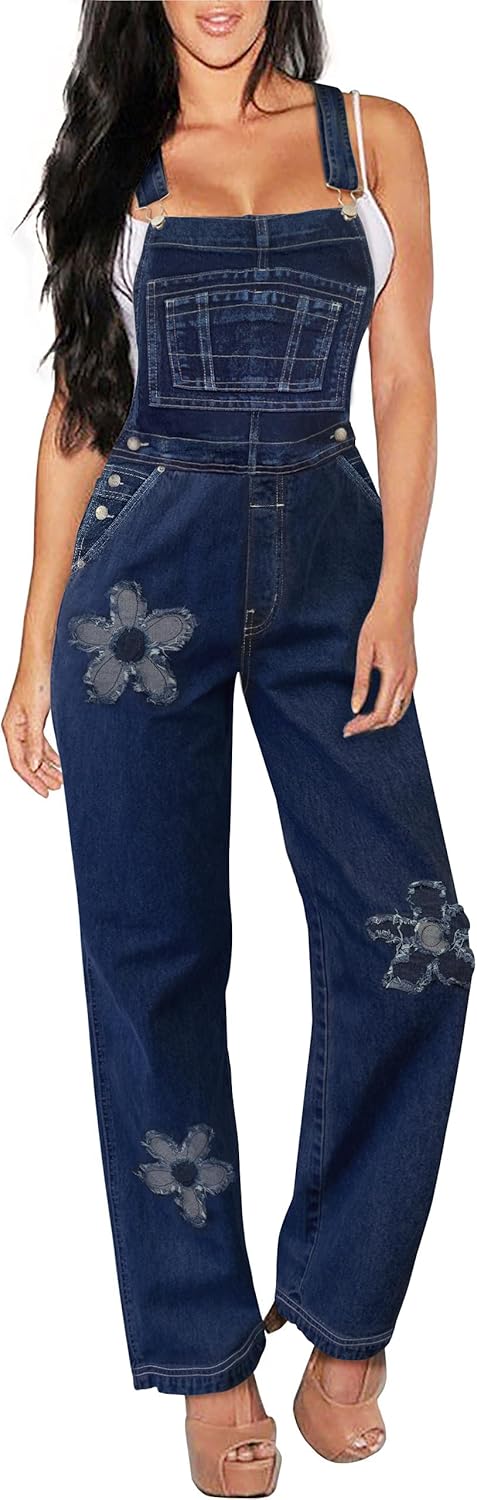 Hybrid & Company Womens Super Comfy Stretch Denim jumpsuit Pants Overalls