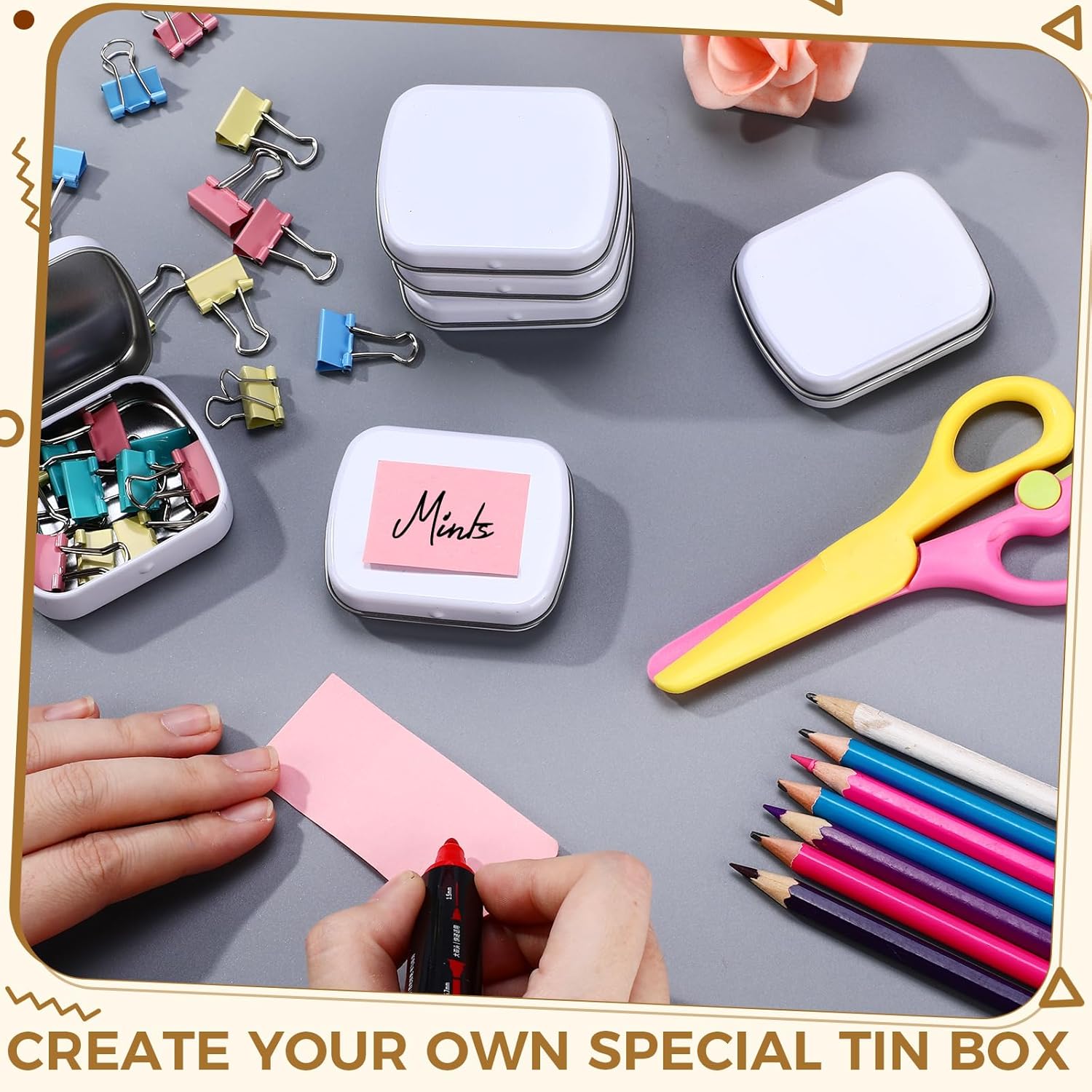100 Pcs Metal Hinged Tin Box Rectangular Small Tin Container with Lid Mini Portable Tinplate Storage Box for Drawing Pin, Candies, Jewelry, Crafts, Button, Pill 2.4 x 1.8 x 0.6 Inch(White)