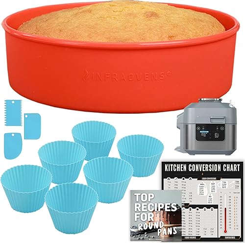 Miniatura 14 de INFRAOVENS Moldes redondos de silicona para pasteles y cupcakes – Moldes antiadherentes para hornear con tabla de conversión de cocina y folleto de
