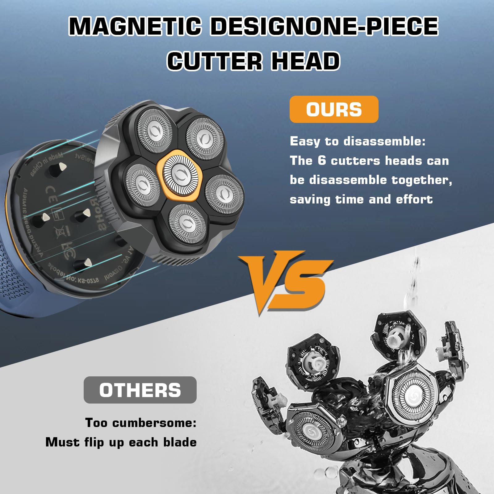 Afeitadora Cabeza Hombre, Skull Shaver con 6D Cabezales Magnéticos, Maquina de Afeitar Hombre para Calvo, IPX7 Impermeable, LED Display, Regalos Originales Cumpleaños para Hombre Papá