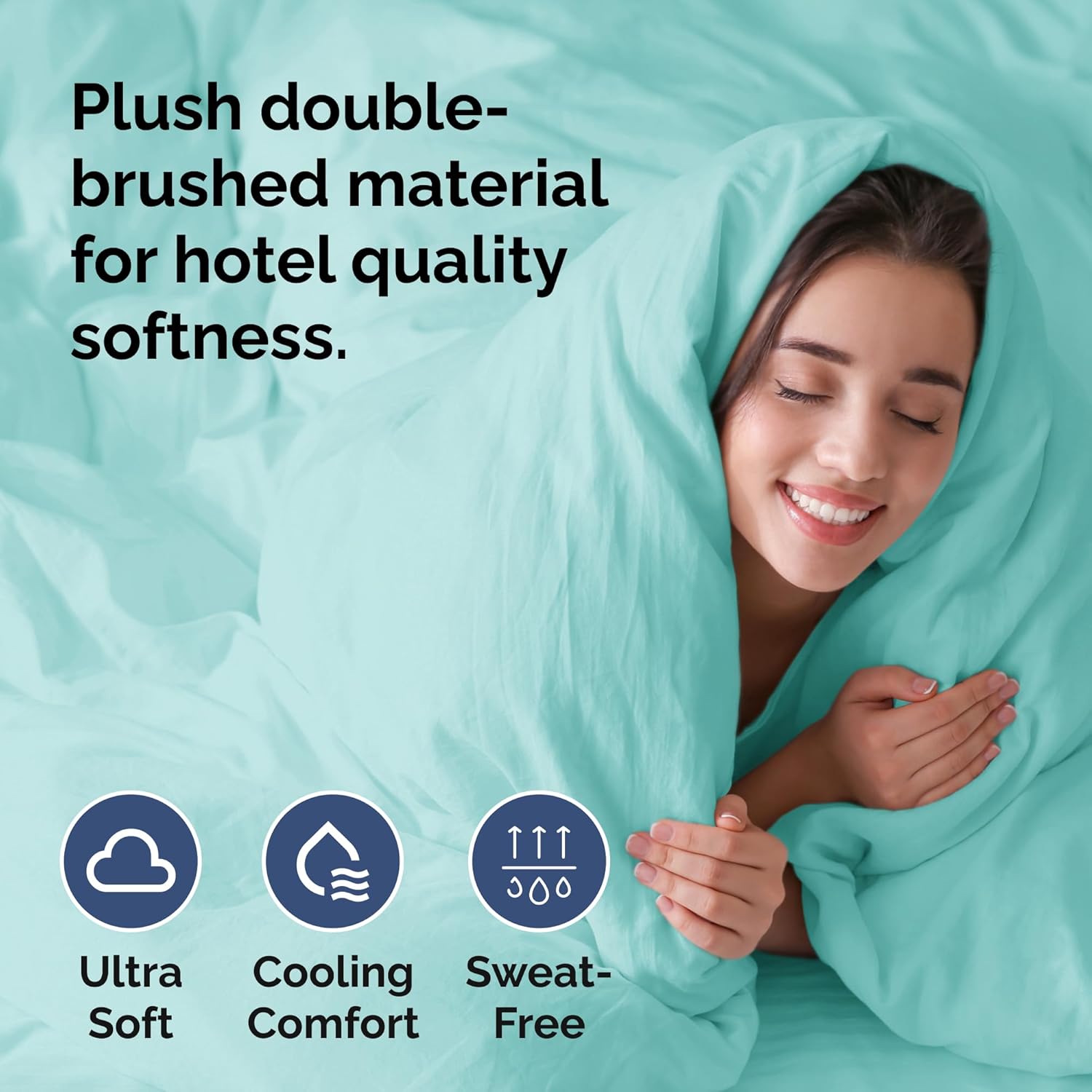 Duvet Cover Queen Size Set - Extra Soft Queen Duvet Cover 90" x 90" with 2 Pillow Shams - Hotel Luxury, Easy Care & Fade Free w/ Zipper Closures & Ties - All Season, Comfy and Breathable (Spa Blue)