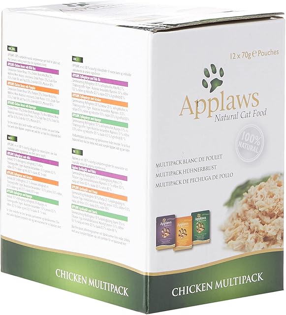 Applaws 100% Natural Wet Cat Food, Chicken Selection in Broth Pouch, 12 x 70 g Pouches