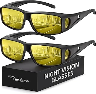 Fanshen Night Driving Glasses for Men Women, Fit Over Night Vision Glasses Anti Glare