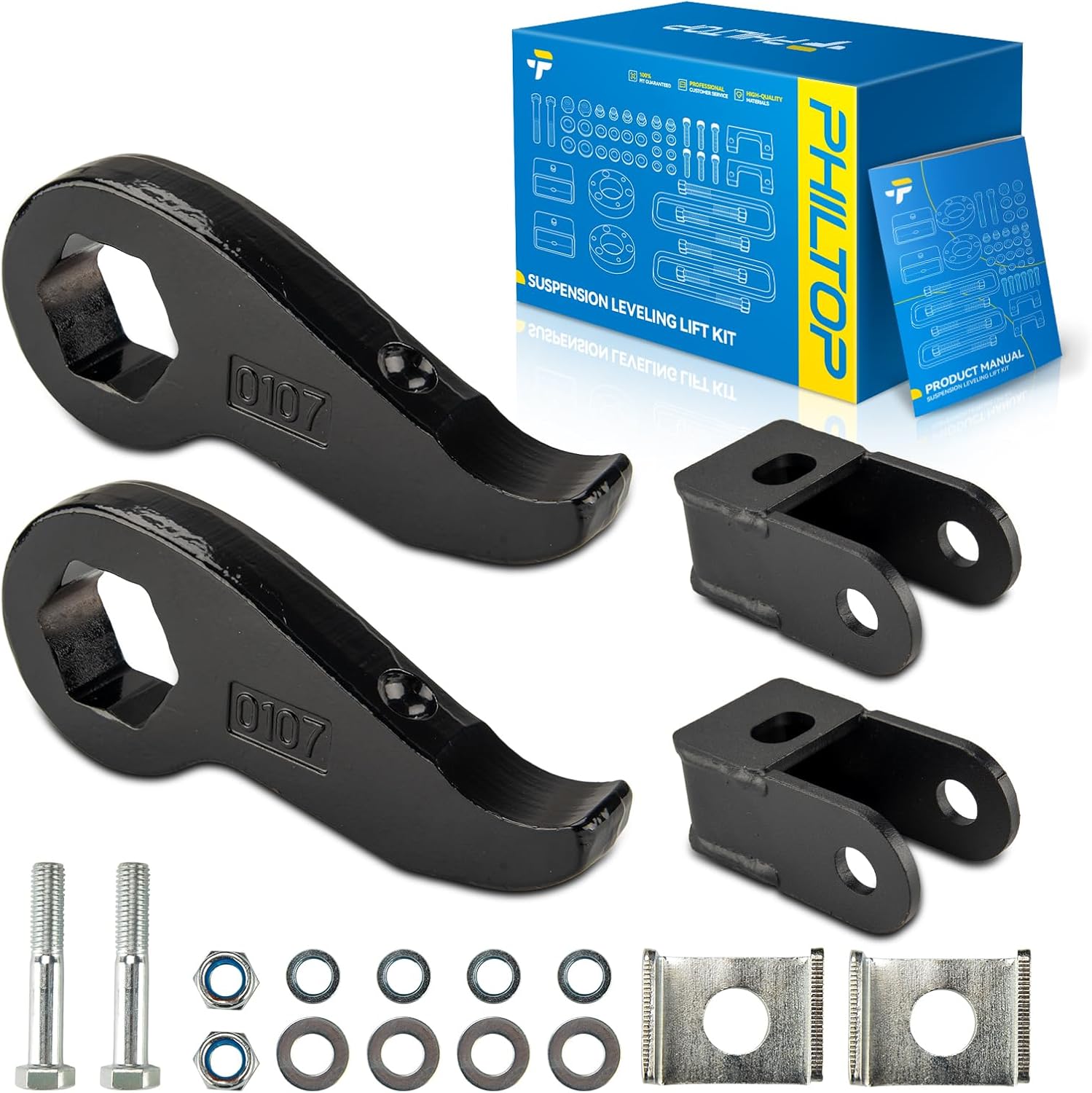 PHILTOP 1"-3" Torsion Keys Front Leveling Lift Kit with Shock Extenders Brackets for Silverado 2500 HD/3500 HD, Sierra 2500 HD/3500 HD 8-lug 4WD 2011-2019