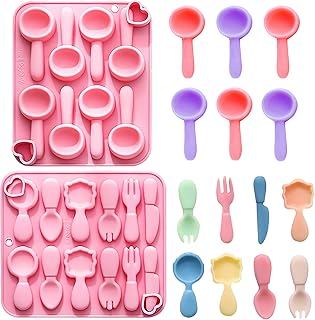 Chocolate Spoon Molds, Mini Knife Fork Spoon Silicone Molds for Hot Cocoa Candy Cane Butterscotch Handmade Chocolate Baking Jelly Ice, Set of 2