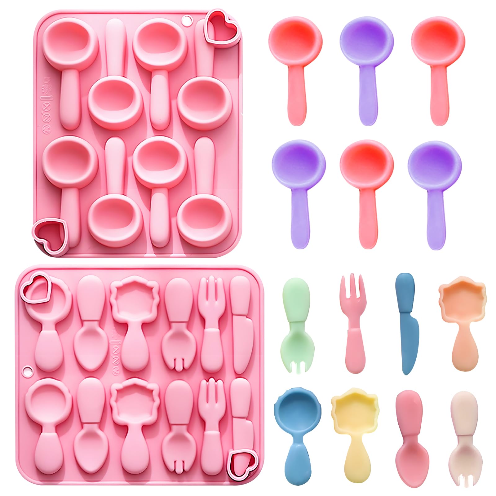 Silikon Backform Set für Löffel, 2 Stück Rosa Silikonformen mit Herzmotiv, Backzubehör für Pralinenformen