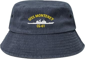 USS Monterey CG-61 Bucket Hat Washed Denim Cotton Sun Hat Packable Foldable