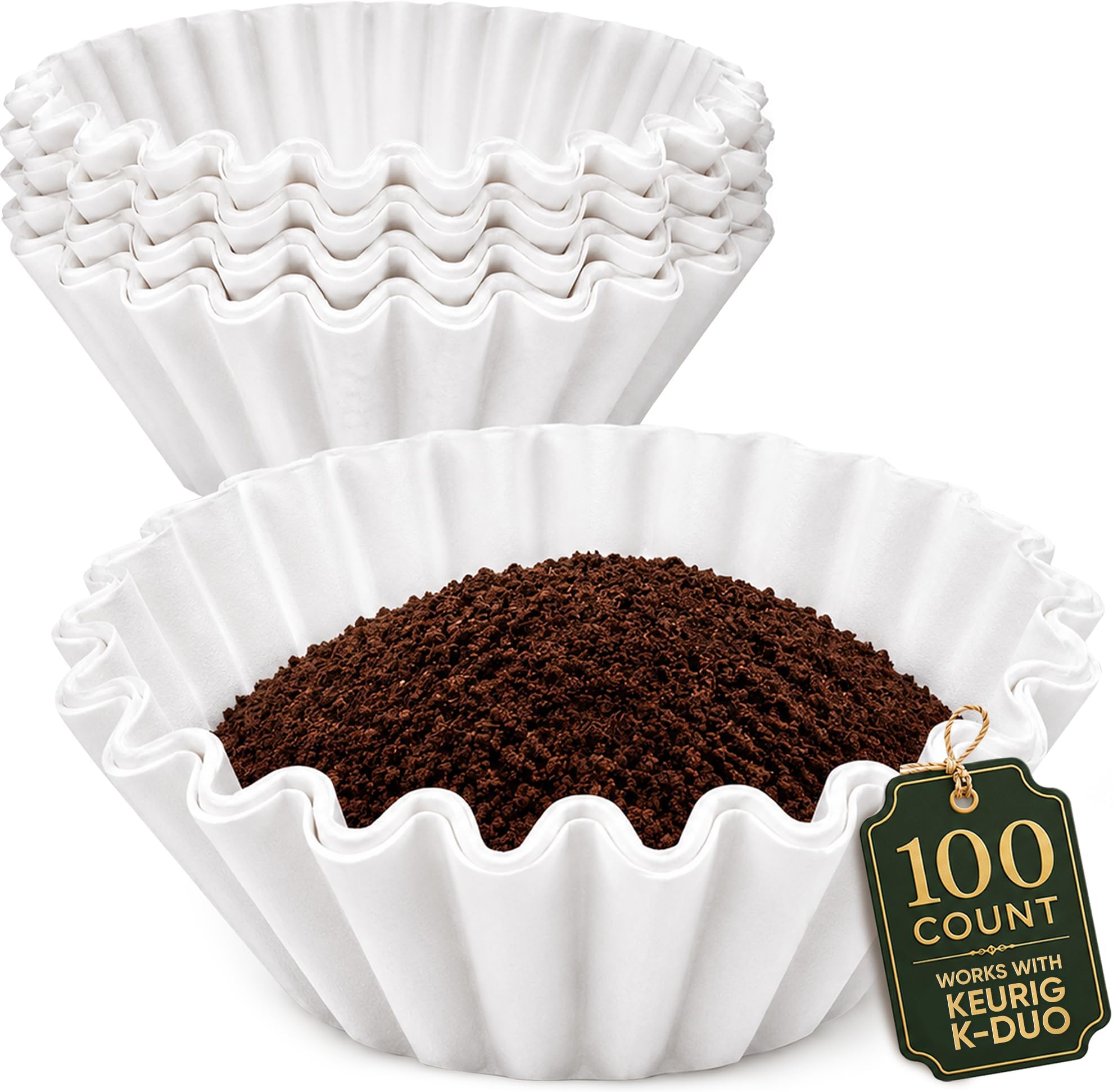 PureHQ Disposable Coffee Paper Filters for Keurig K-Duo Essential, and K Duo Brewer Plus Carafe Coffee Makers - Fits K-Duo Gold Tone Mesh Filter Basket Carafe โ Coffee Sediment-Free (100 Pack)