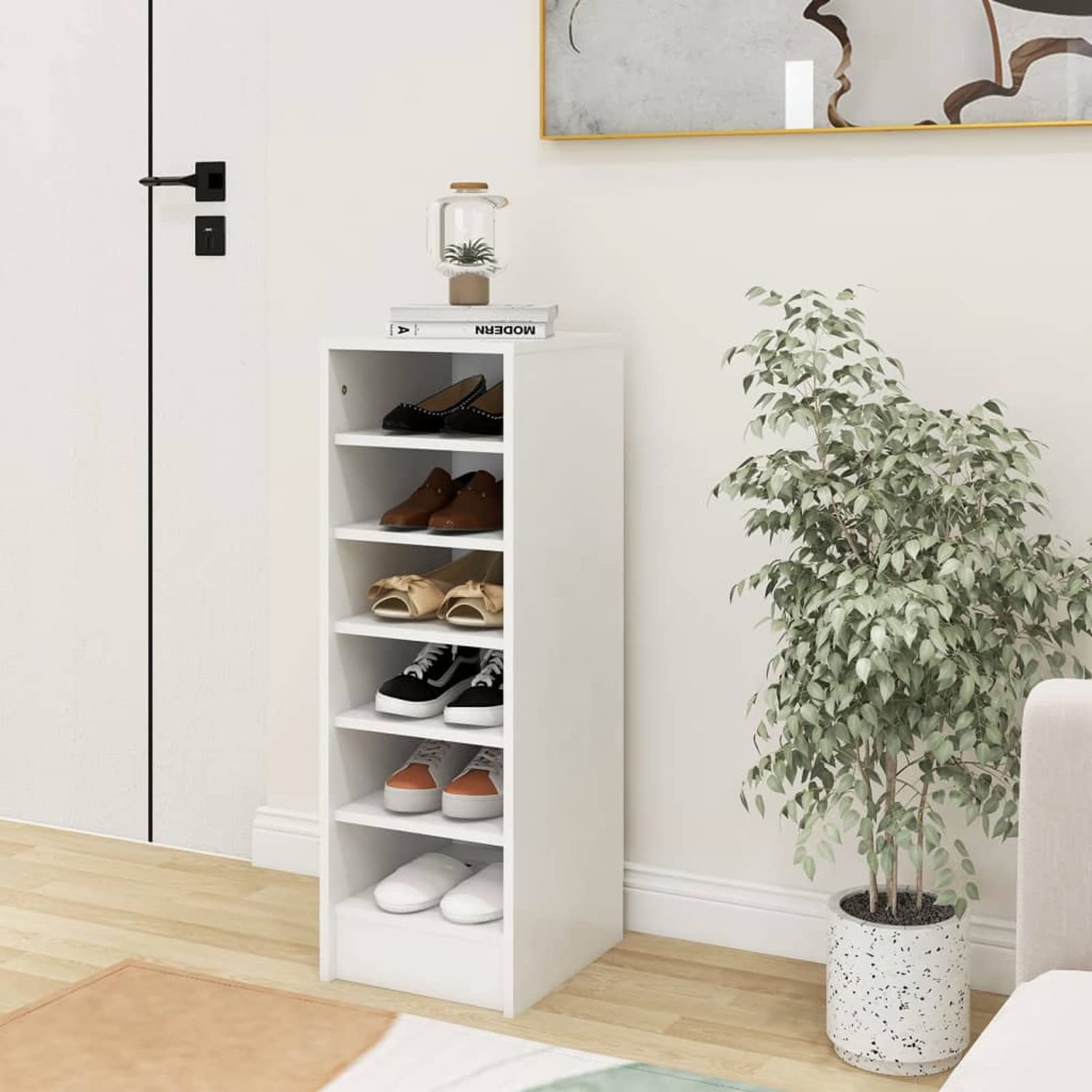 Meuble de couloir de maison blanc anti-désordre et gain de place en bois pour ranger les chaussures