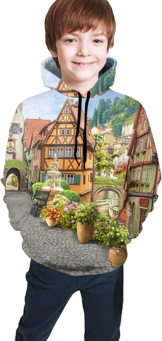 Amazon Co Jp パーカー ヨーロッパの街並み キッズ 子供 スウェットパーカー トレーナー フード付 ポケット付き 長袖 男の子 女の子 秋冬 ファッション