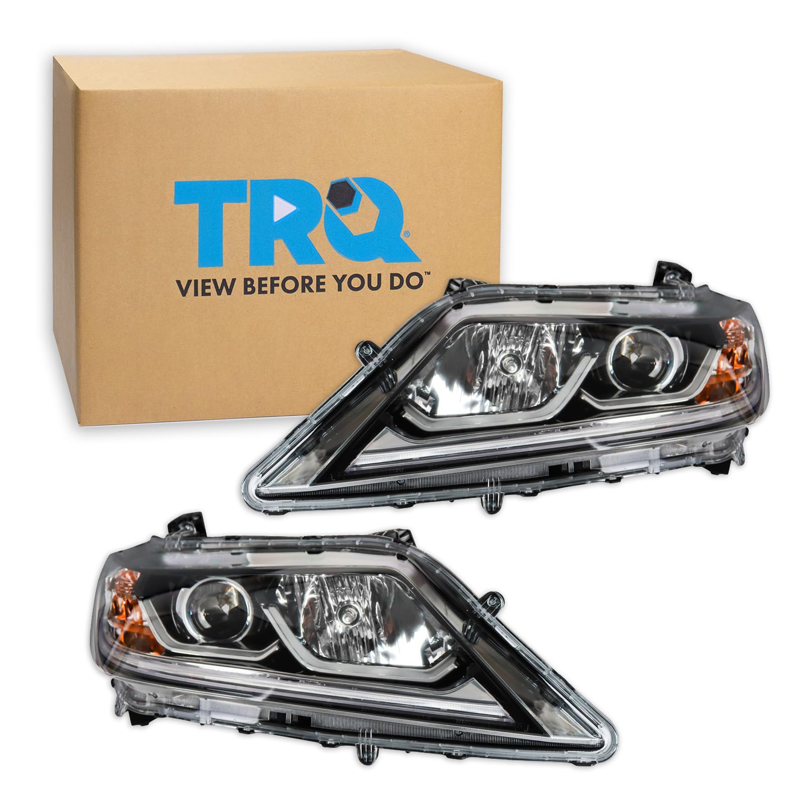 TRQ 2 Piece Headlight Assembly Set Halogen Driver &amp; Passenger Side Compatible with Honda Accord Coupe EX EX-L 2016-2017 HO2502181 HO2503181 33100T3LA31 33150T3LA31