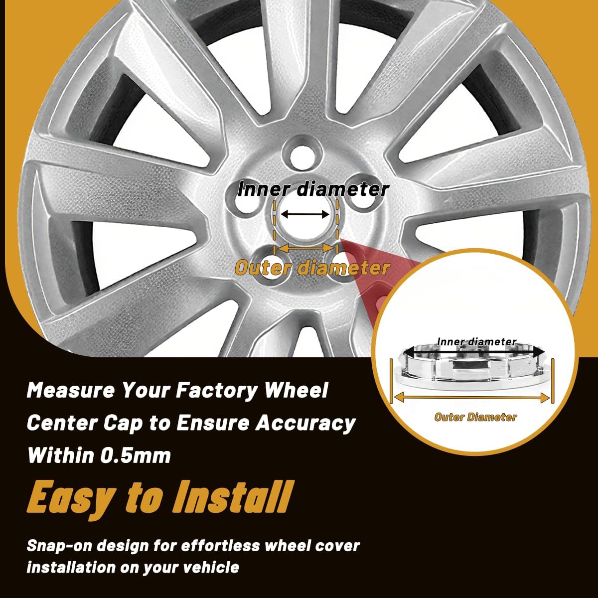 4Pcs 2.48in / 63mm Car Wheel Center Caps for 1993-2007 Ram 1500 2006-2018 Outback 2004-2016 Forester 1993-2007 Durango​ Chrome Outer 2.48 in, Inner 2.26 in Snap-On Hub Caps