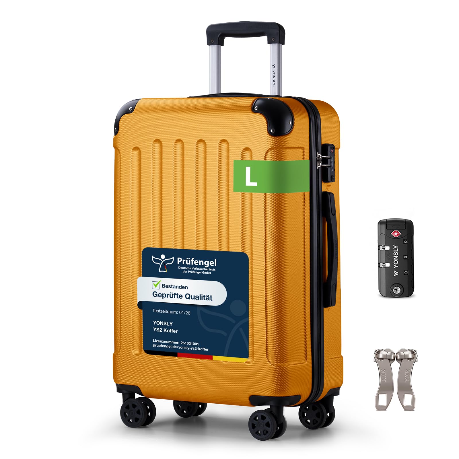 YONSLY Trolley Koffer Set, Reisekoffer, Rollkoffer Handgepäck, Kabinkoffer Suitcase, Gepäckset mit 360° Rollen, Hartschalenreisekoffer, Zahlenschloss, Gummigriff