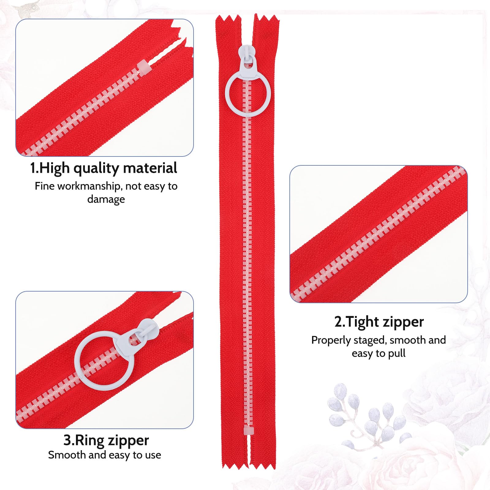 Bewudy 20 Stück Bunt Harz Reißverschlüsse, 10 Farben Nylon Reißverschluss Set Coil Reißverschluss mit Metall-Ring zum Nähen Basteln, 23 cm Kunstharz Nähreißverschlüsse für Nähbegeisterte DIY Kleidung