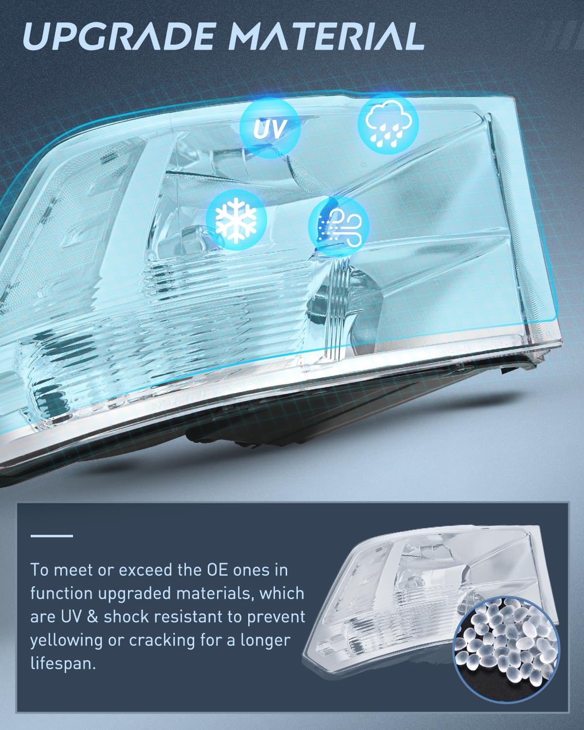 Nilight Headlight Assembly 2009 2010 2011 2012 2013 2014 2015 2016 2017 2018 Ram 1500 2500 3500 Pickup Quad Headlamp Assembly Replacement Chrome Housing Clear Corner Clear Lens,(Only for Quad Models)