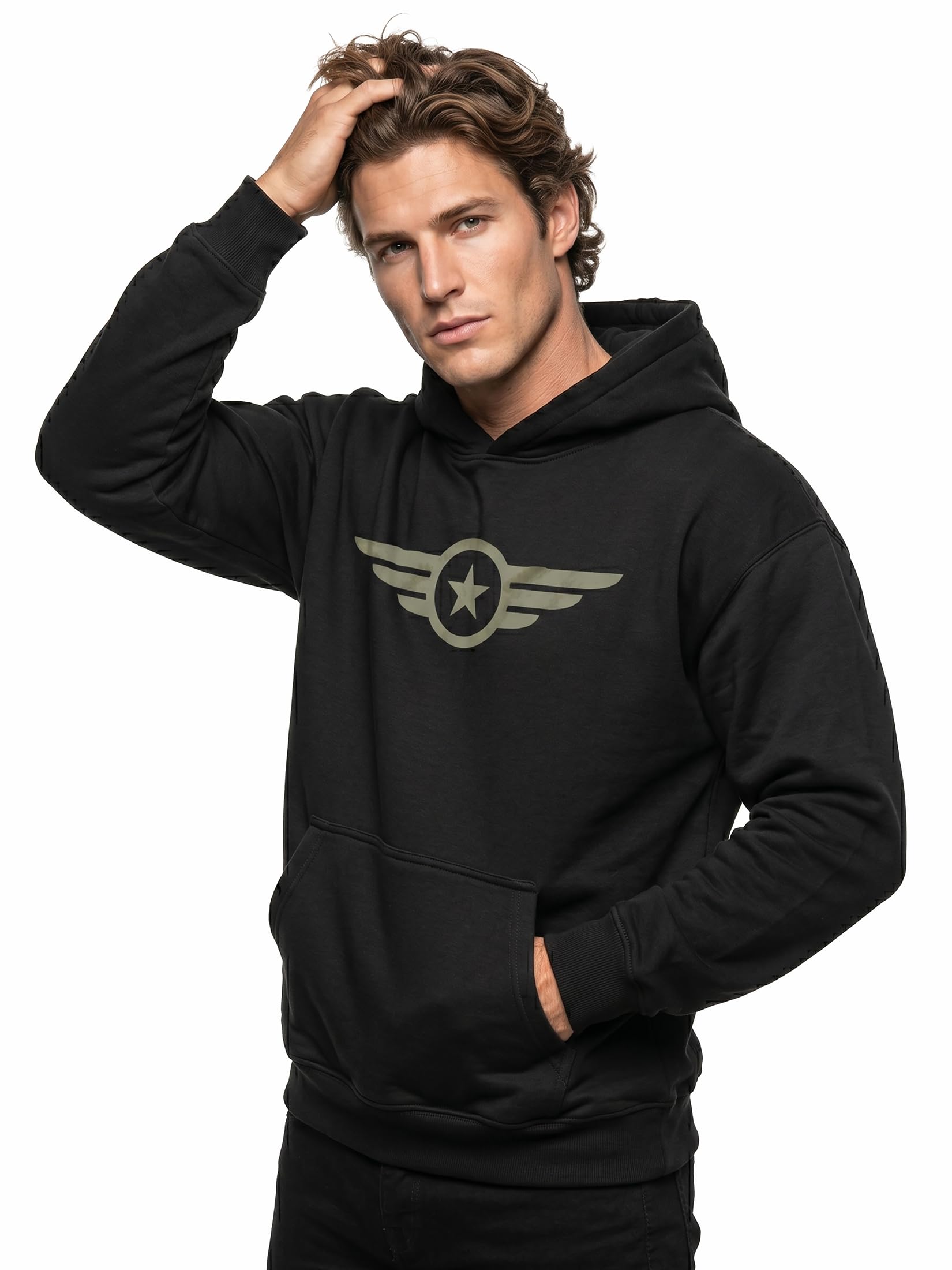 MAKAYA bluza z kapturem męska Air Force z gwiazdą USA army styl militarny vintage bawełniany hoodie