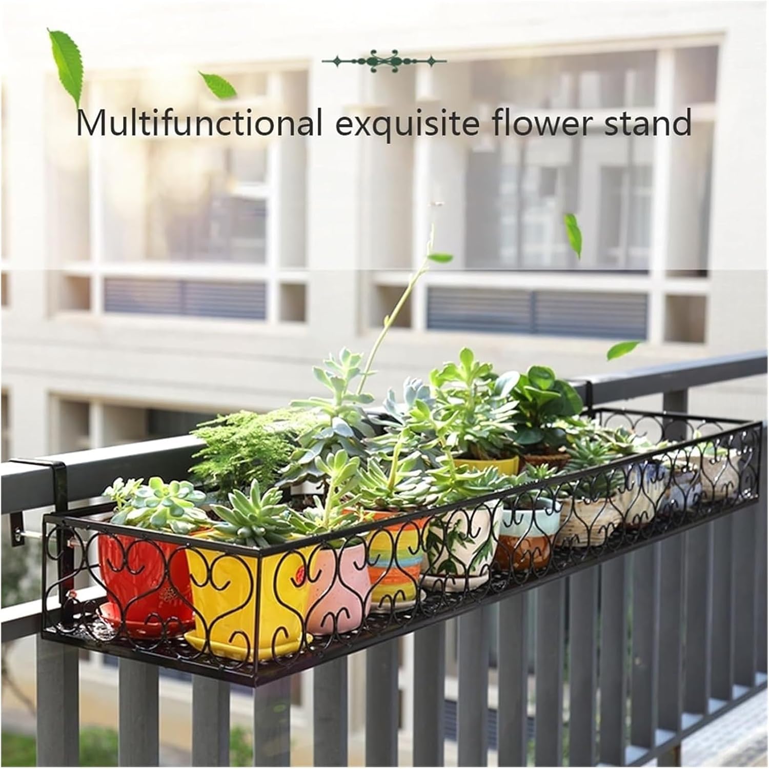 Space-Saving Wrought Iron Railing Planter - Fence Planters for Balcony, Vertical Succulent Shelf, Hanging Flower Stand (25x60x12cm) - Stylish Garden Decor