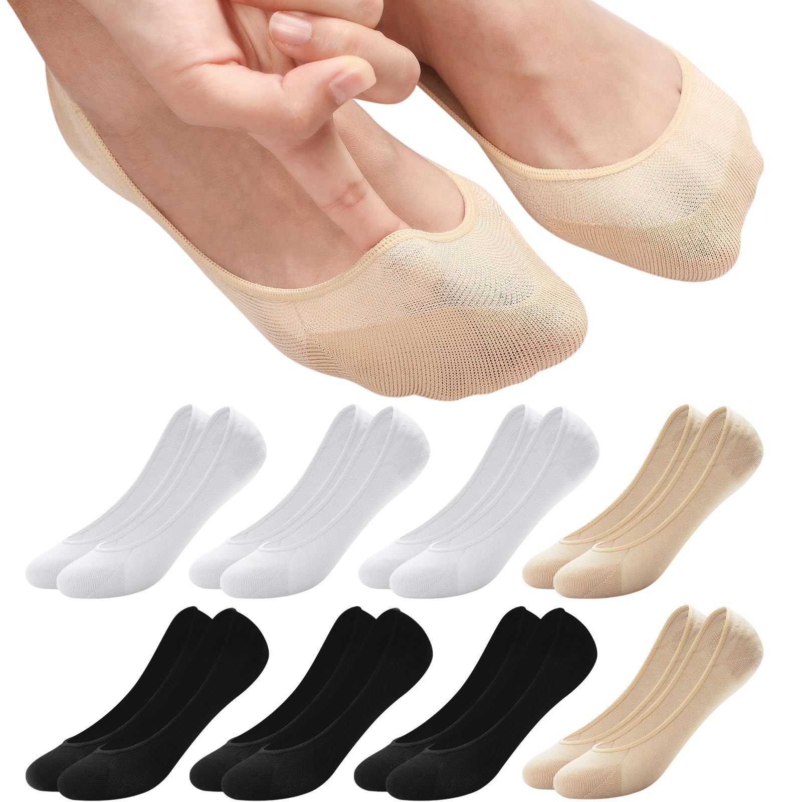 ILovDaisy 8 Paar Füßlinge Ballerina Socken Damen Atmungsaktiv Füsslinge, Unsichtbare Sneaker Socken No Show Rutschfeste Socken mit Siliconpad Kurze Socken Halbsocken 36-40/39-42