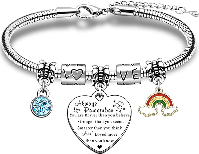 TTOVEN Inspirational Bracelet Always Remember You Are Braver Than You Believe Keychain Christmas Birthday Graduation Gifts-Stronger Than You Seem