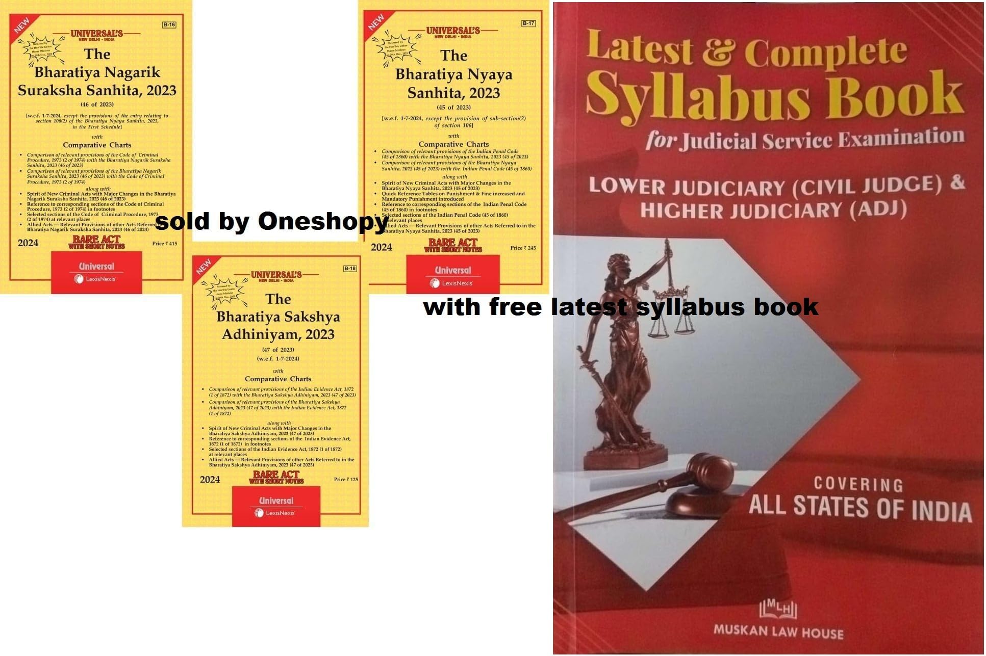 Universal Lexis Nexis New Criminal Laws Bare Act (Second Latest Edition) Combo Set {BSA BNS BNSS} August 2024 Edition (Original) with free Latest Syllabus Book