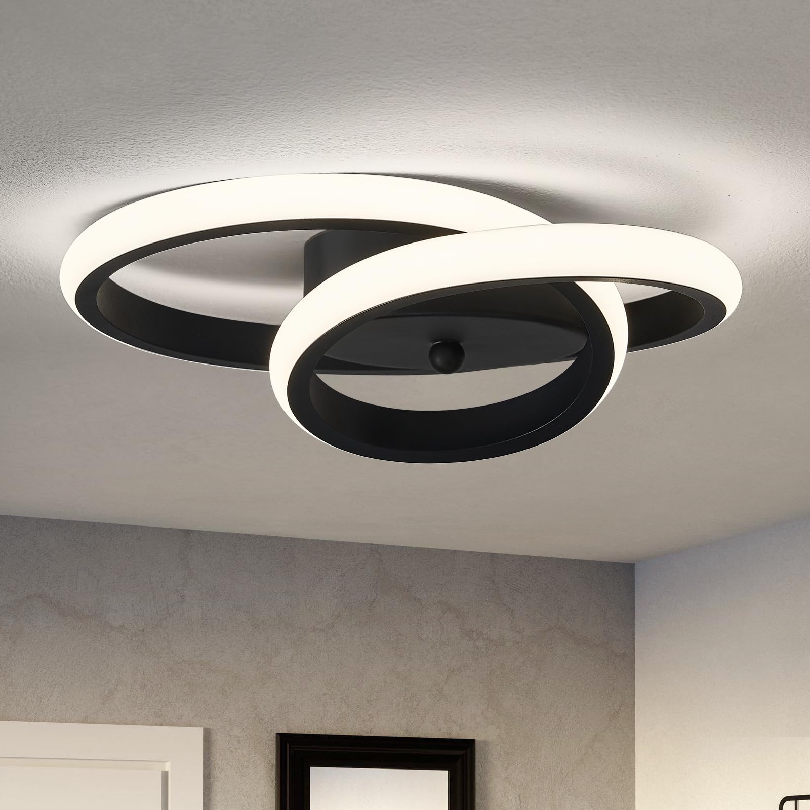 WOKNOS Moderne LED Deckenlampe 24W, Schwarz Deckenleuchte, 4000K Neutralweiß, 30cm Aluminium Deckenleuchte für Flur, Küche, Foyer, Waschküche, Schlafzimmer, Wohnzimmer