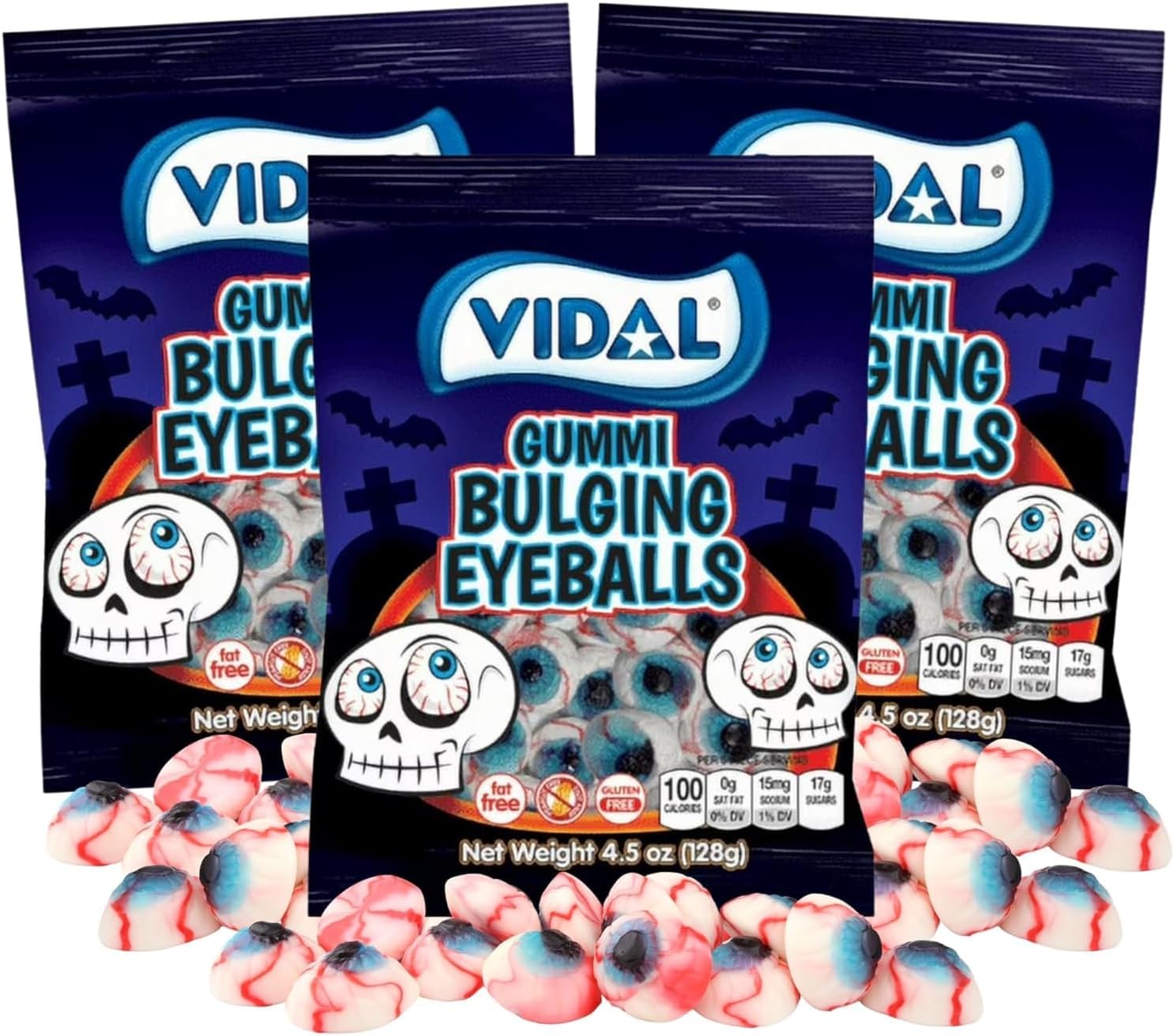 Sweetzo Halloween Gummy Bulging Eyeballs, Individually Bagged Candies, Freaky Candy Packs, Pack of 3