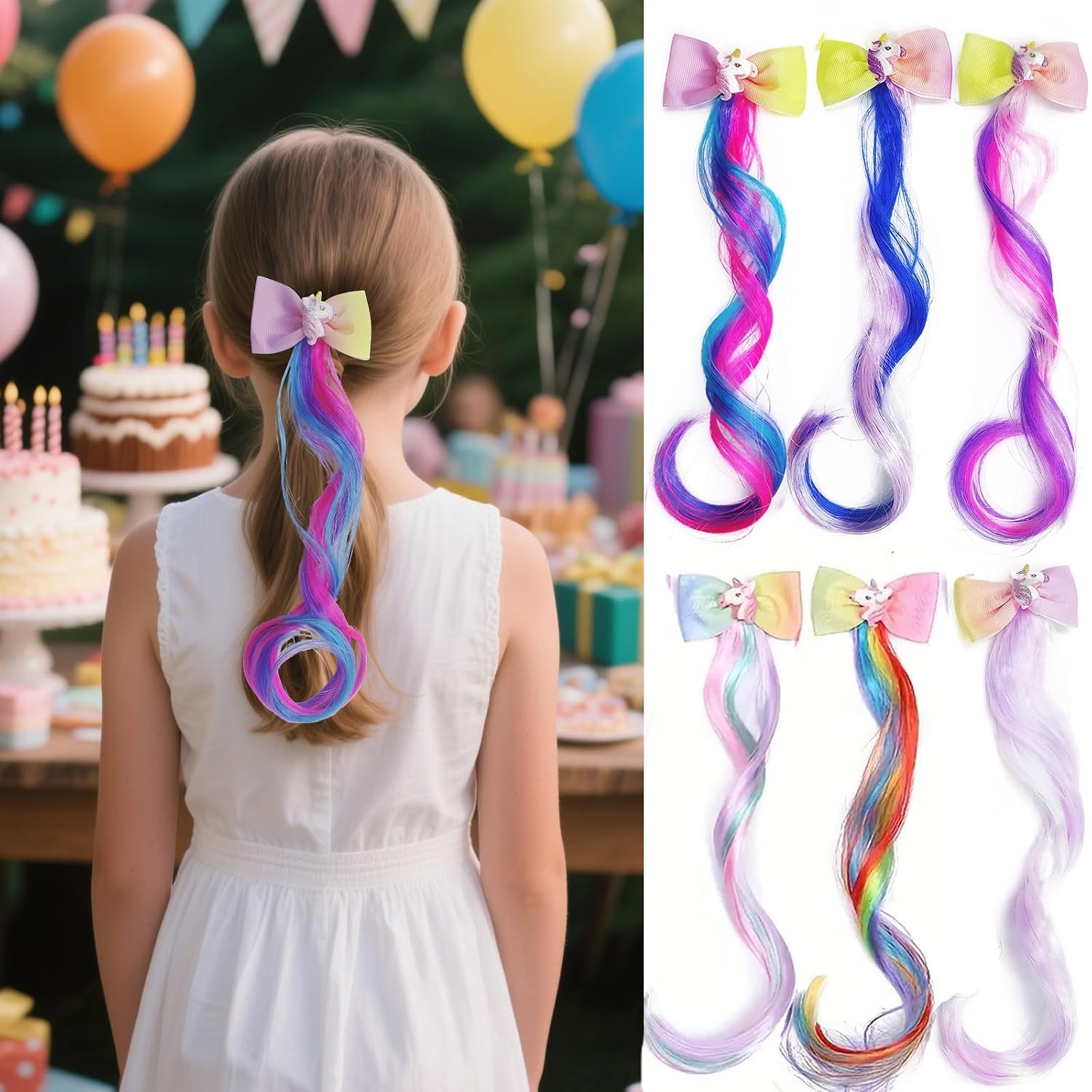 6-Pack Colorful Braided Hair Extensions – Elastic Tie-On Synthetic Braids – Fun and Easy Hairpieces – Cute Ponytail Accessories for Daily Wear, Parties & Gifts