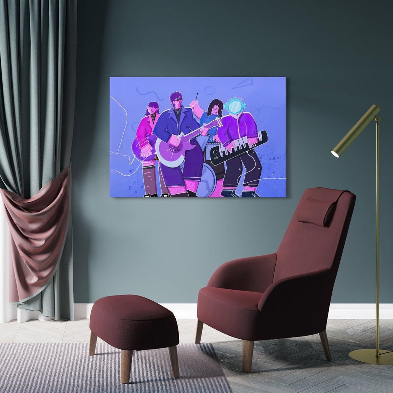 UNSGA Poster con musica in stile cartone animato, motivo: Jazz & Rock Band, stampa artistica su tela, poster decorativo moderno, per camera da letto, 40 x 60 cm