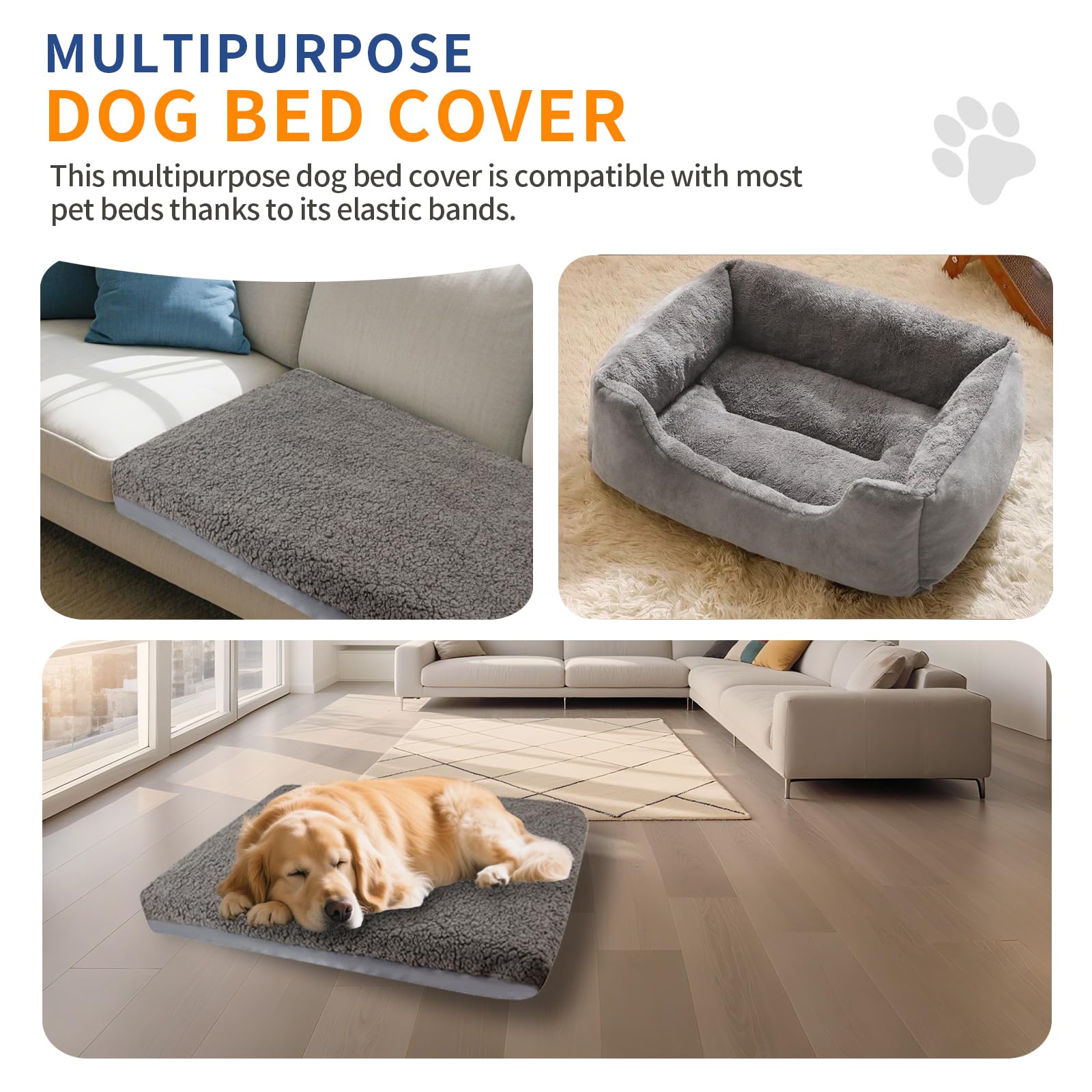 Coprimaterasso di Ricambio Impermeabile per Cani | Felpa Suave, Rimovibile & Lavabile | Solo Copertura | per Tappetino, Materasso Cani e Divano, Almohadilla,Coprisedili Cuccia(Grigio, 44" x 35" x 6")