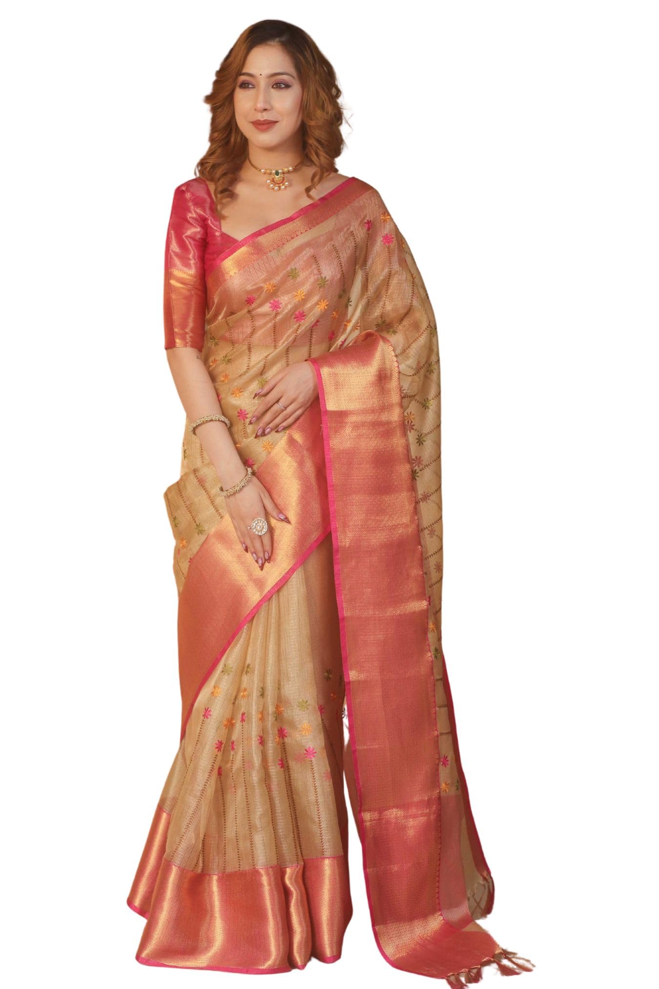 SGF11 Women's Kanjivaram Pure Soft Silk Saree With Unstitched Blouse Piece