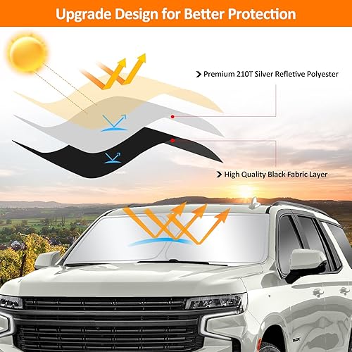Miniatura 3 de D-Lumina Parasol para parabrisas delantero para Chevy Tahoe 2021, 2022, 2023, 2024 y 2025, parasol plegable para ventana delantera para rayos UV