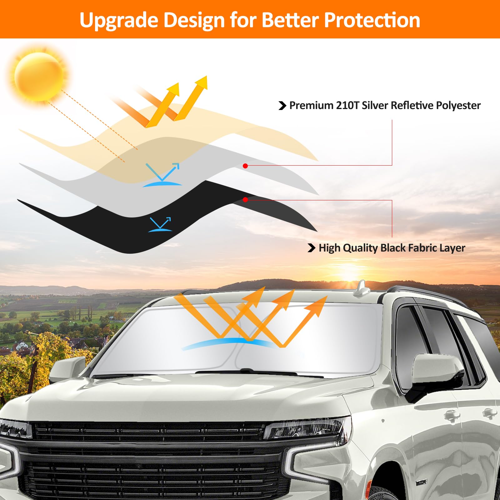 D-Lumina Parasole per parabrezza anteriore per 2021 2022 2023 Chevy Tahoe, parasole per finestra anteriore pieghevole per raggi UV e protezione solare Accessori interni