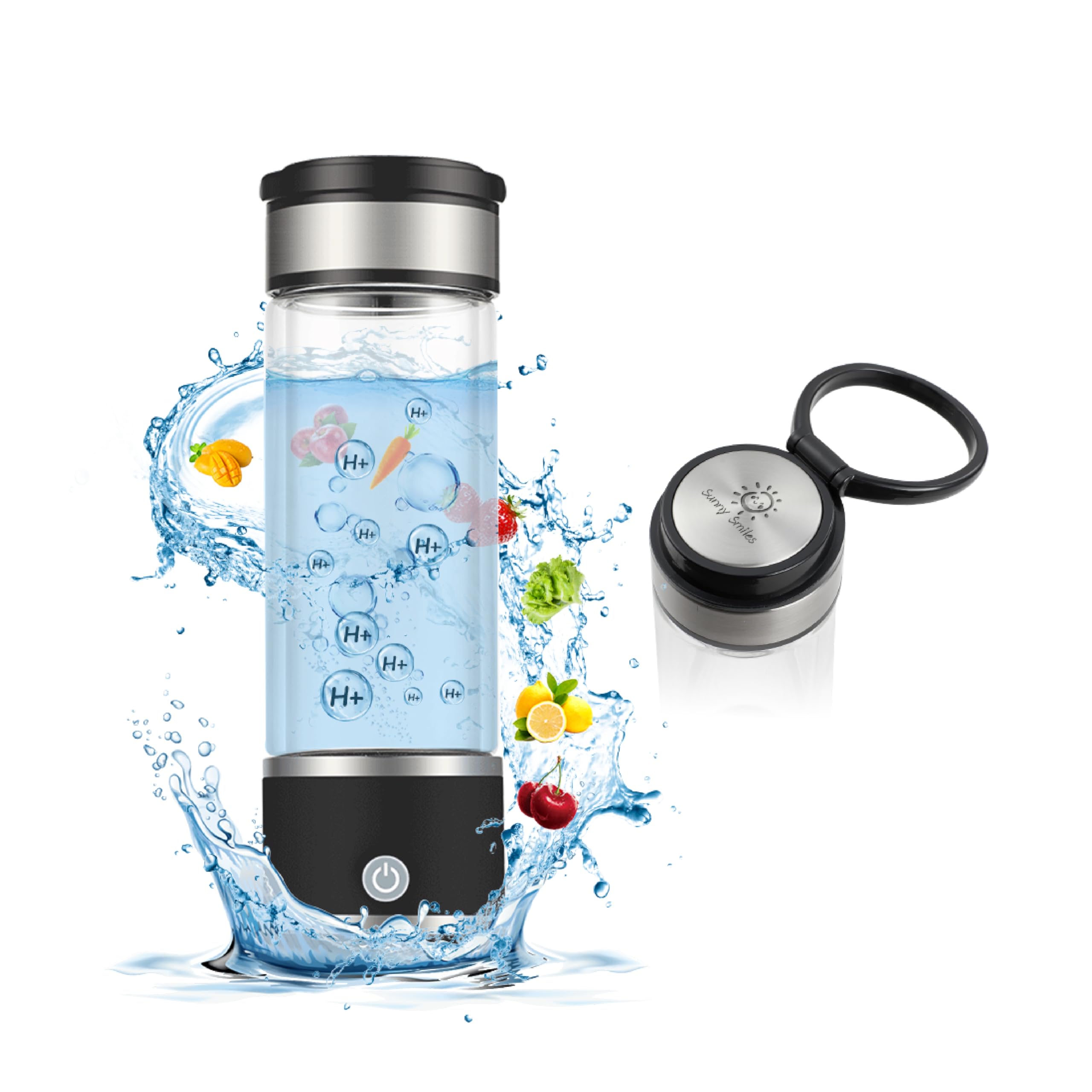 Hydrogen Water Bottle Generator 12 oz,Hydro Water Bottle with Dual-Layer high Borosilicate,Hydrogen Water Machine,Water ionizer,Handle,Portable,Rechargable,for Home Office Travel Fitness Gifts