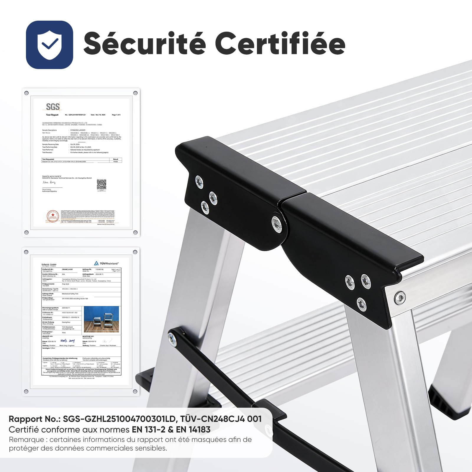 Sekey Escabeau 2 Marches Pliable en Aluminium, Marchepied Escamotable à Double accès, Marches Antidérapantes, Usage Domestique & Maison, Certifié TÜV SGS EN131 EN14183, Charge Jusqu’à 150 kg