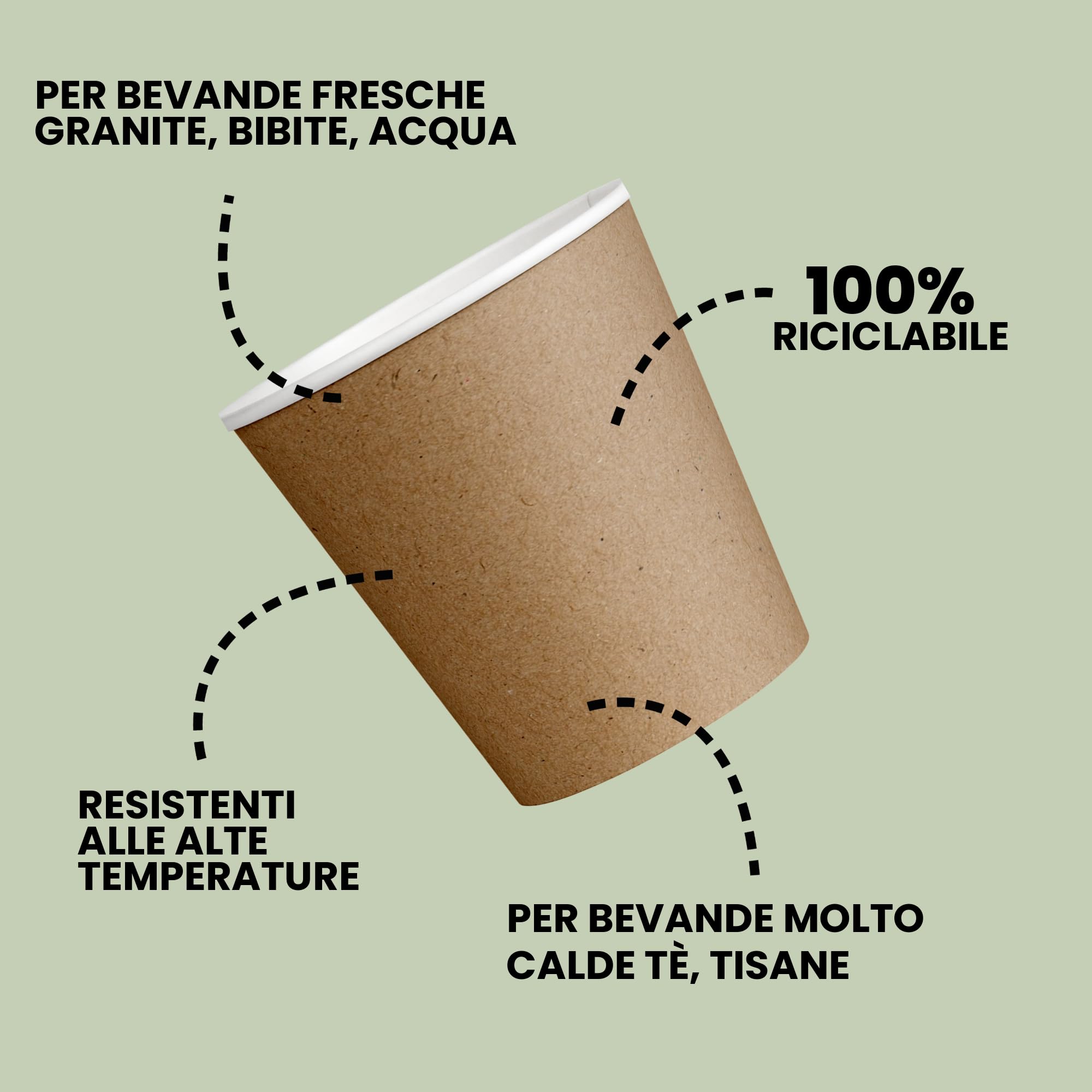 50 stuks Wegwerp Drinkbekers van Havanna-karton, 470 ml, afmetingen H 13,5 x 8,5 cm, diameter 50 papieren deksels met gat ideaal voor koffie, chocolade en deksel