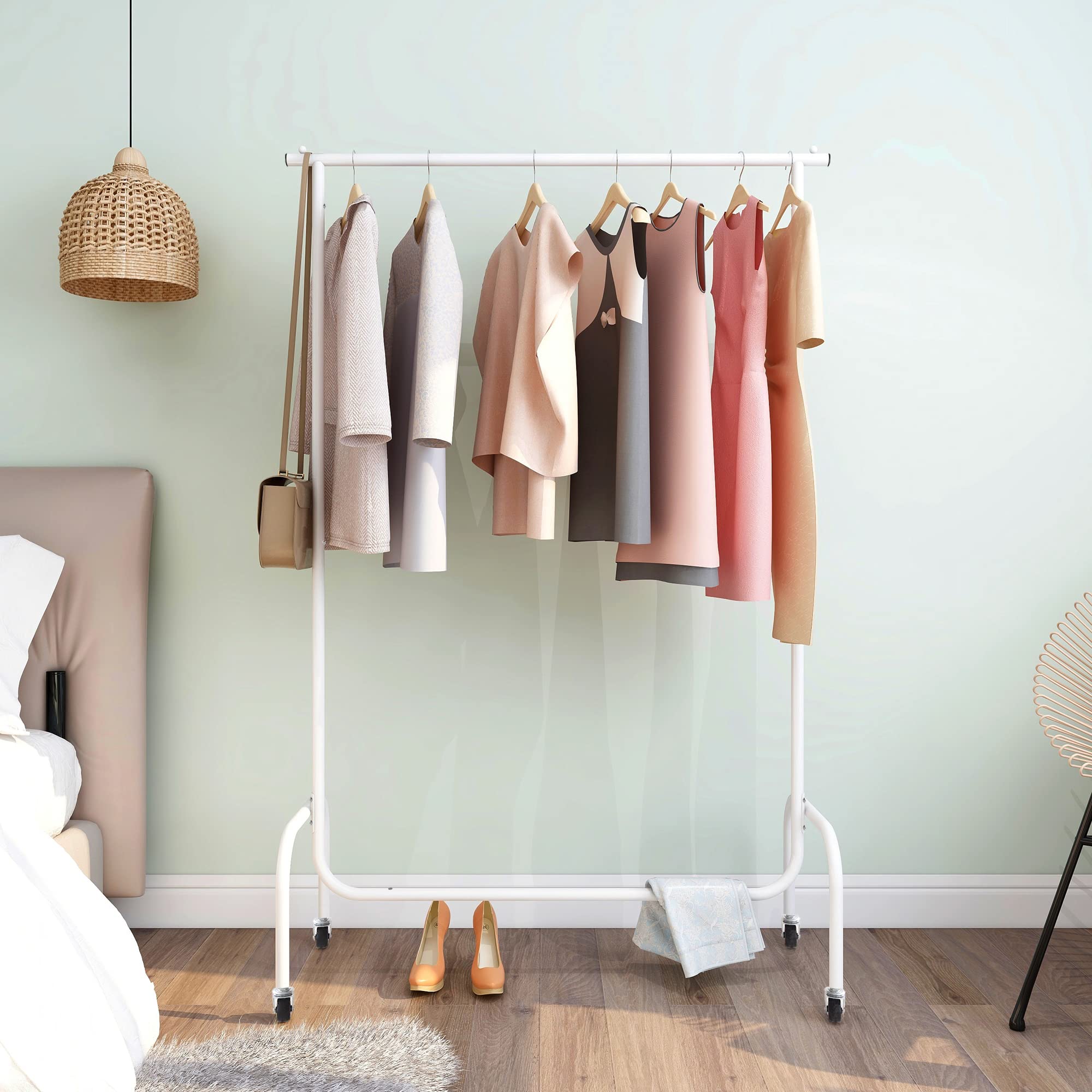 VERFARM White Garment Rack, Heavy Duty Clothing Rolling Rack on Wheels for Hanging Clothes, Clothing Rack for Hanging Clothes