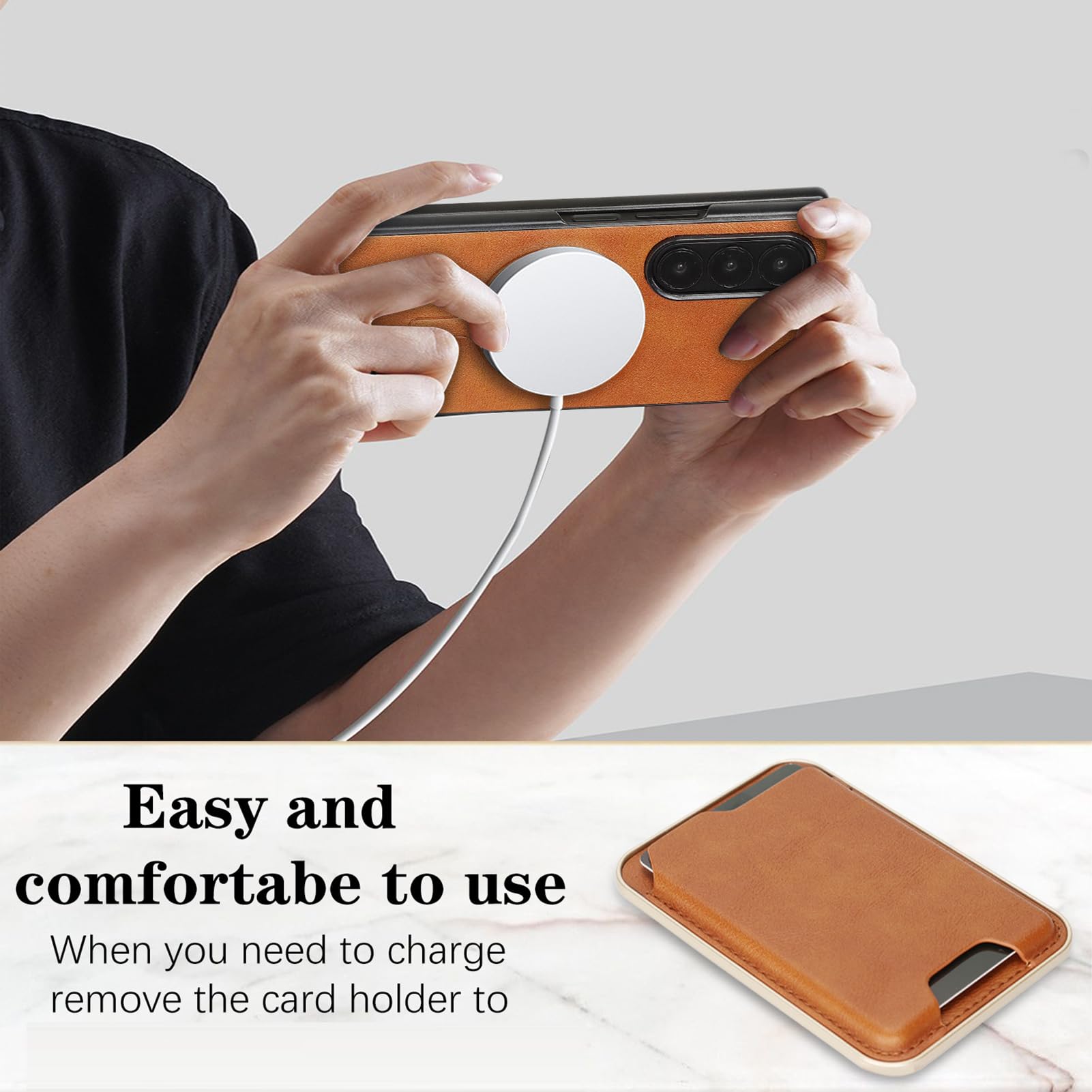 Skórzane etui do Samsung Galaxy Z Fold 8 Ultra, Odpinany pokrowiec na karty Magnetyczny pokrowiec na telefon w stylu vintage podstawka do ładowania bezprzewodowego ochrona przed upadkiem (czarny)