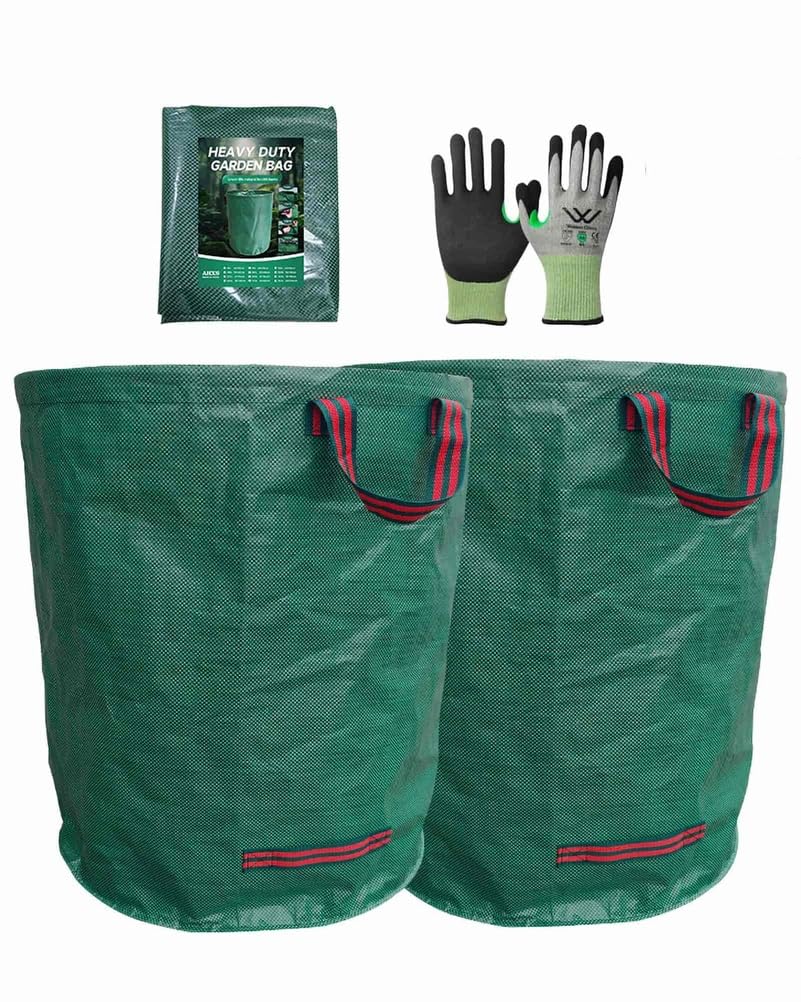 Sacs Extra-Larges 500L pour Déchets de Jardin avec 1 Gants Anti-Coupure - Stockage Pliable pour Feuilles et Branches,2bags 1glove