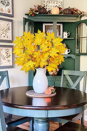 Miniatura 5 de Briful Ramas artificiales de hojas de arce de 37 pulgadas, arbustos de hojas de arce falsas, hojas de arce artificiales de terciopelo otoñal, espray