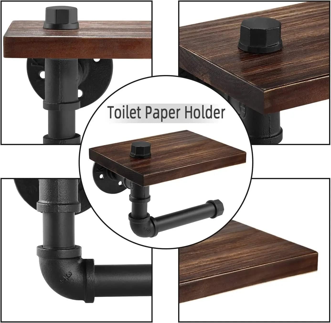 Farmhouse Toilet Paper Holder with Shelf (Brown)